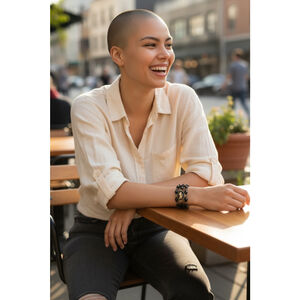 Vintage Black Gold Lion Cameo Beaded Bracelet One Size